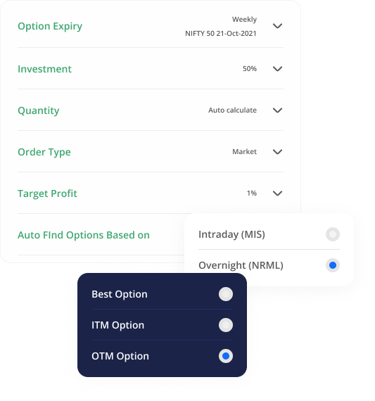 Options Trades Assistant preferences including investment, quantity, order type and option selection